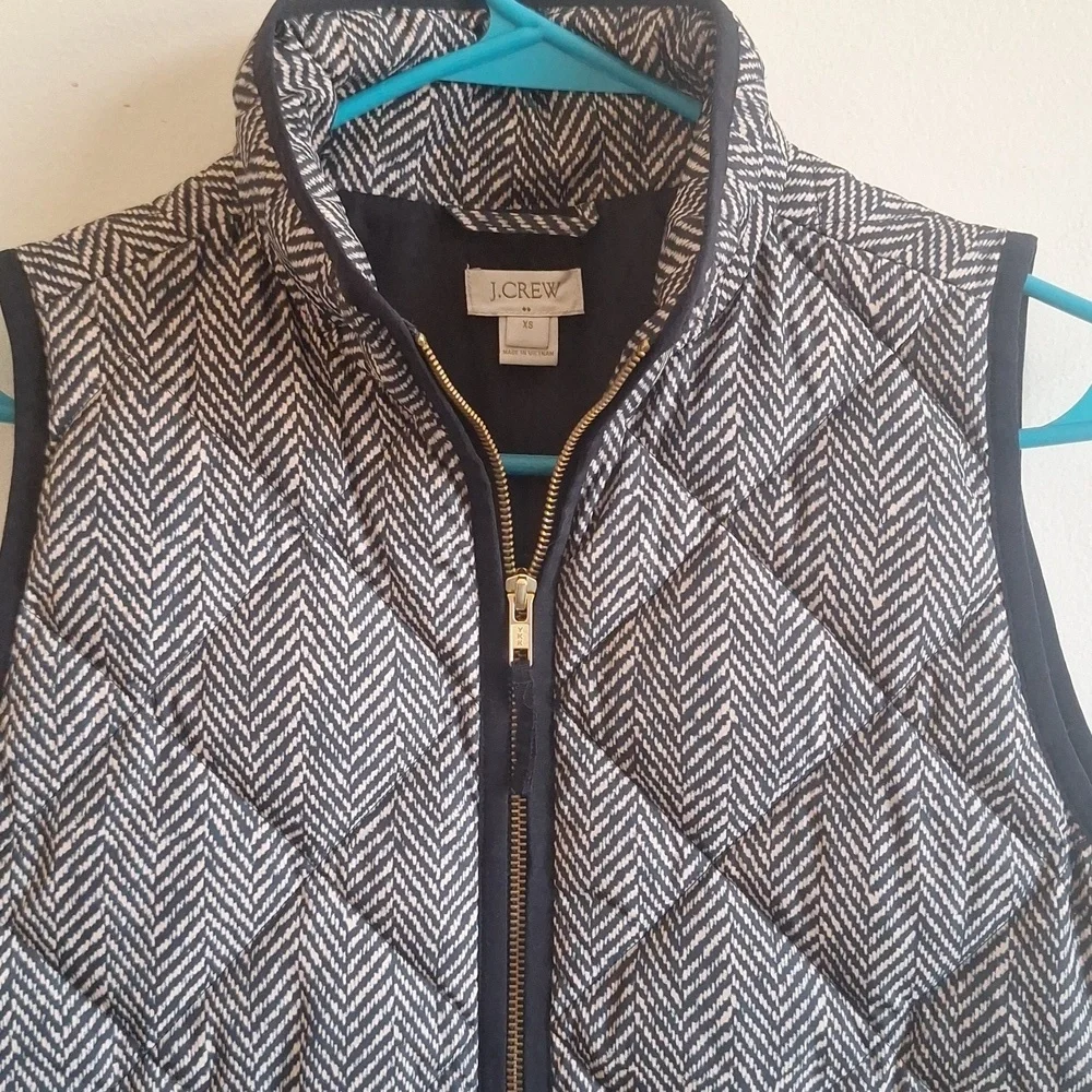 ​J.Crew Excursion Quilted Puffer Vest XS Black White Herringbone 90s Old Money